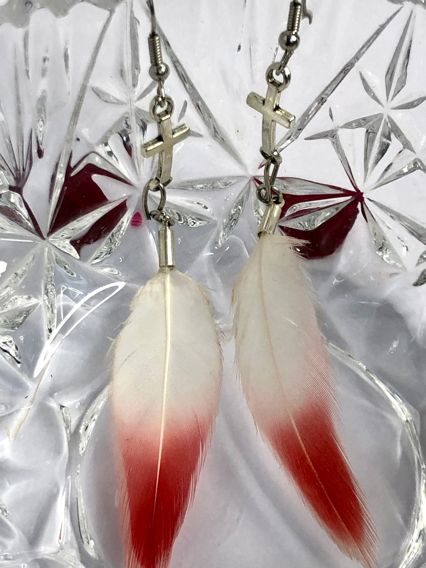 Cross Charm Feather Earrings