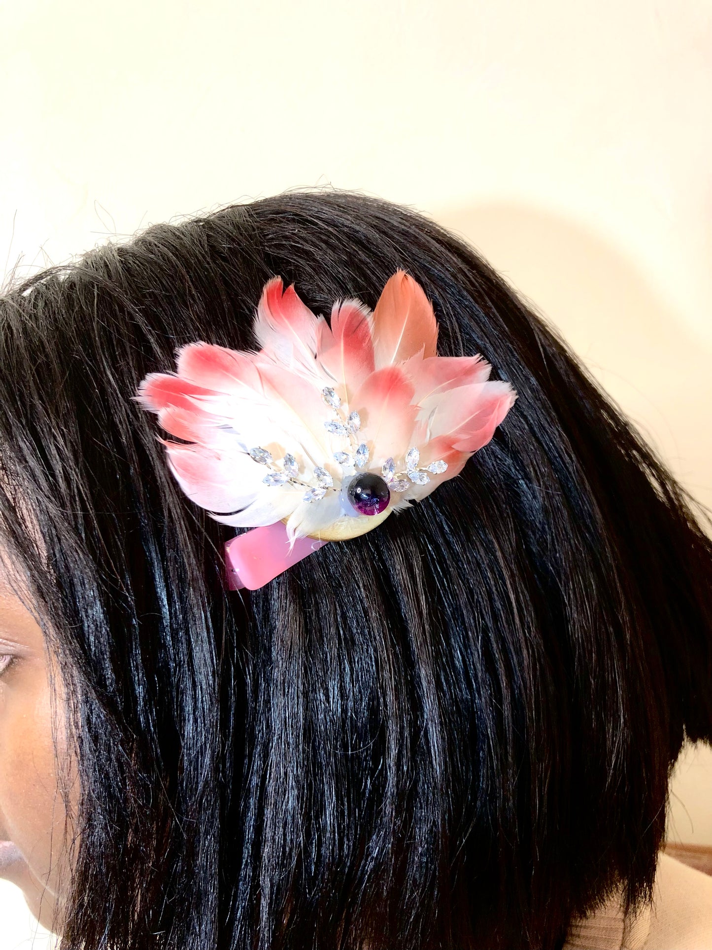 Feather Hair clip with Rhinestones